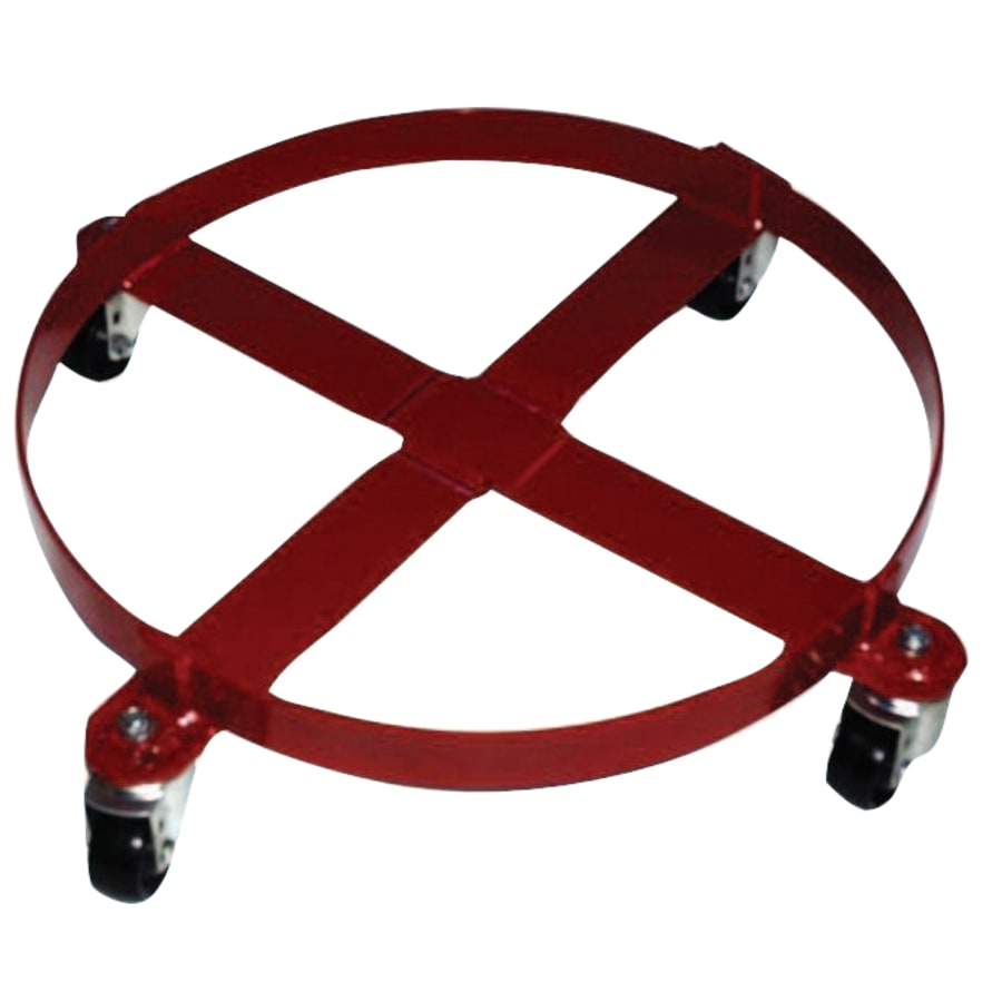 Red metal dolly with four wheels for transport