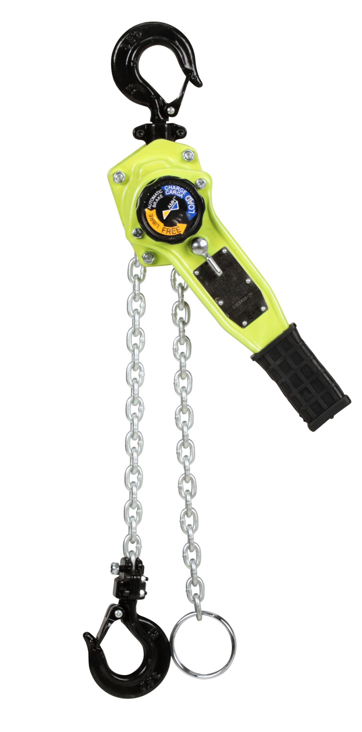 Manual chain hoist with hooks and chain