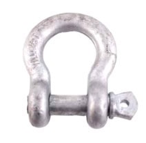 A close-up image of a galvanized anchor pin shackle, designed for securing ropes and chains in lifting and rigging applications.