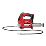 Red cordless grease gun with attached hose