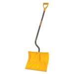 Yellow snow shovel with ergonomic handle