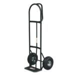 Black two-wheeled hand truck for moving items.