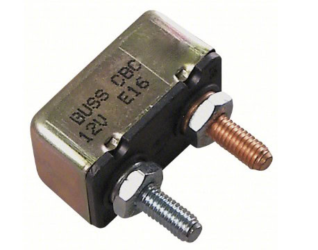 12V automotive battery fuse with copper terminals.