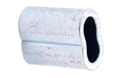 A metal crimping sleeve used for securing cables or wires.