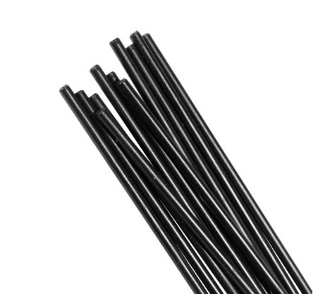 A collection of black welding rods, typically used for arc welding.