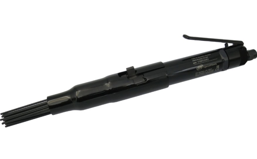 A needle scaler tool used for cleaning or removing rust and paint from surfaces using high-speed needle points.