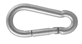 A close-up of a stainless steel spring snap hook, used for secure connections in various applications.