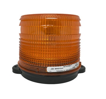 Orange safety warning light on black base