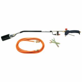 A weed burner kit featuring a long-handled torch with a fuel hose and wrench.