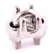 A metal wire rope clip with a U-bolt and saddle designed to clamp and secure wire ropes.